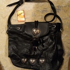 Maxam Genuine Top Grain Lambskin Leather Purse Heart Design Black NWT
